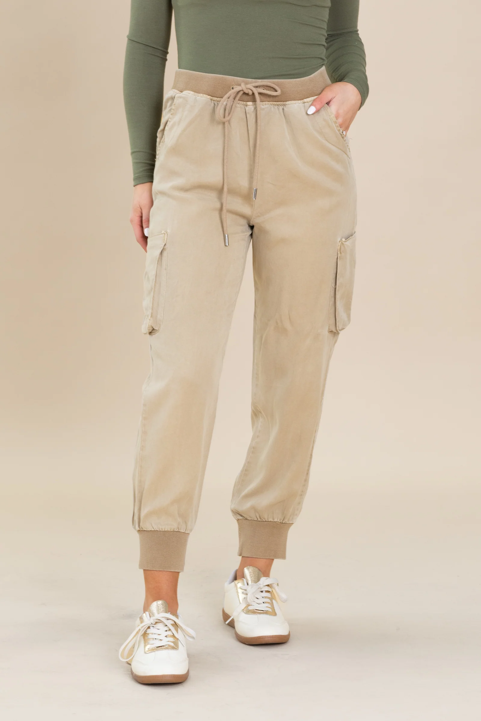 Risen Tan High Rise Jogger Pants
