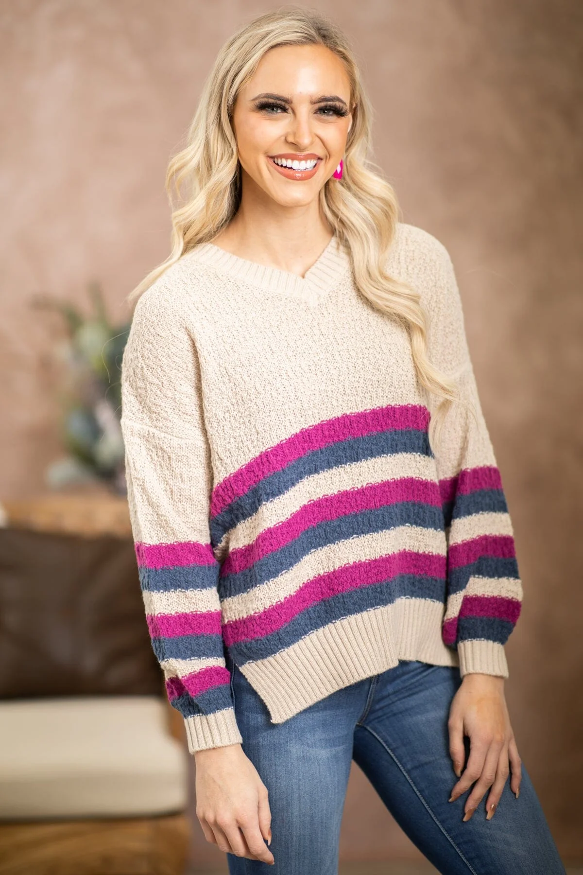 Oatmeal Multicolor Stripe Sweater