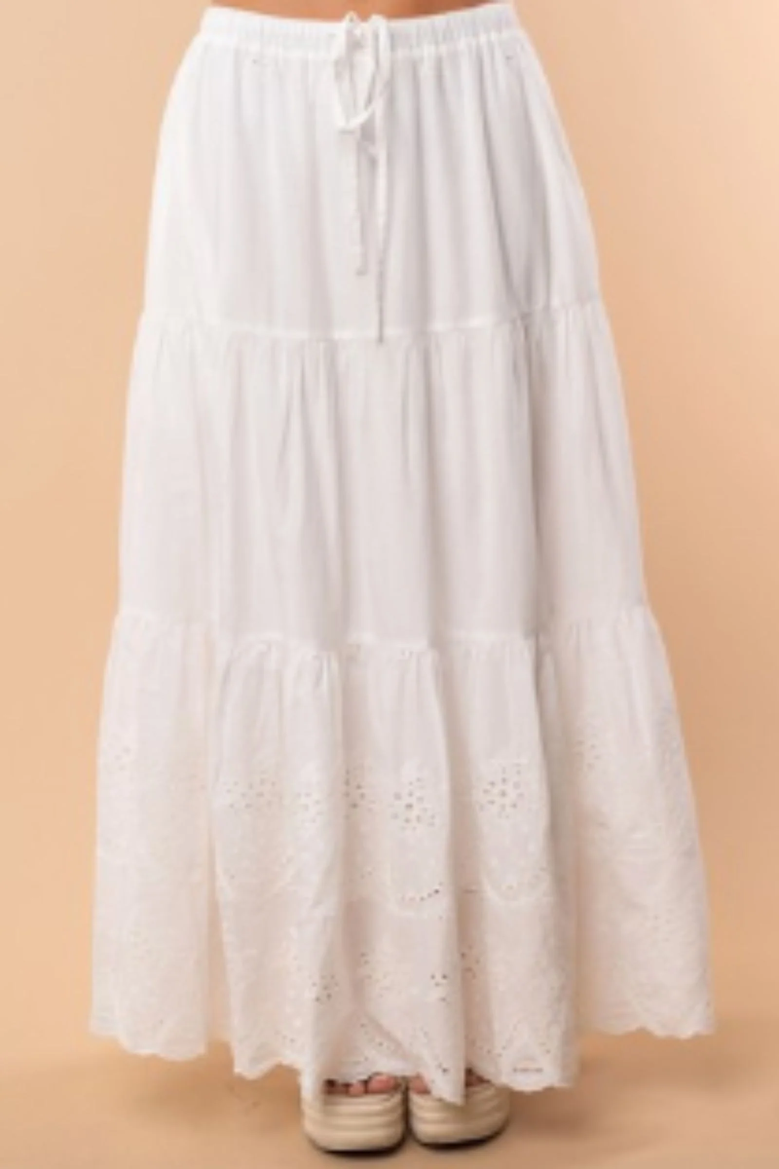 PRE-ORDER Off White Eyelet Detail High Waisted Skirt shipping apx 4/30