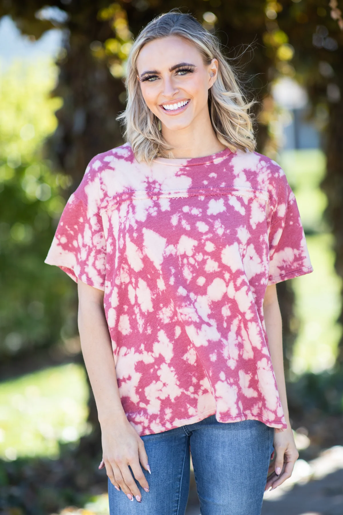 Dusty Rose and Raspberry Acid Wash Top