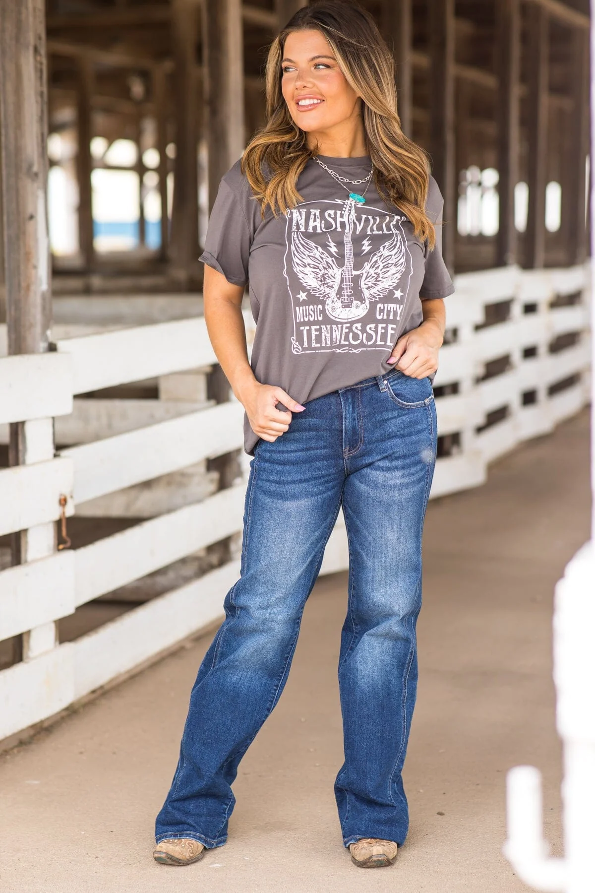 Risen Dark Wash Side Detail Straight Leg Jeans