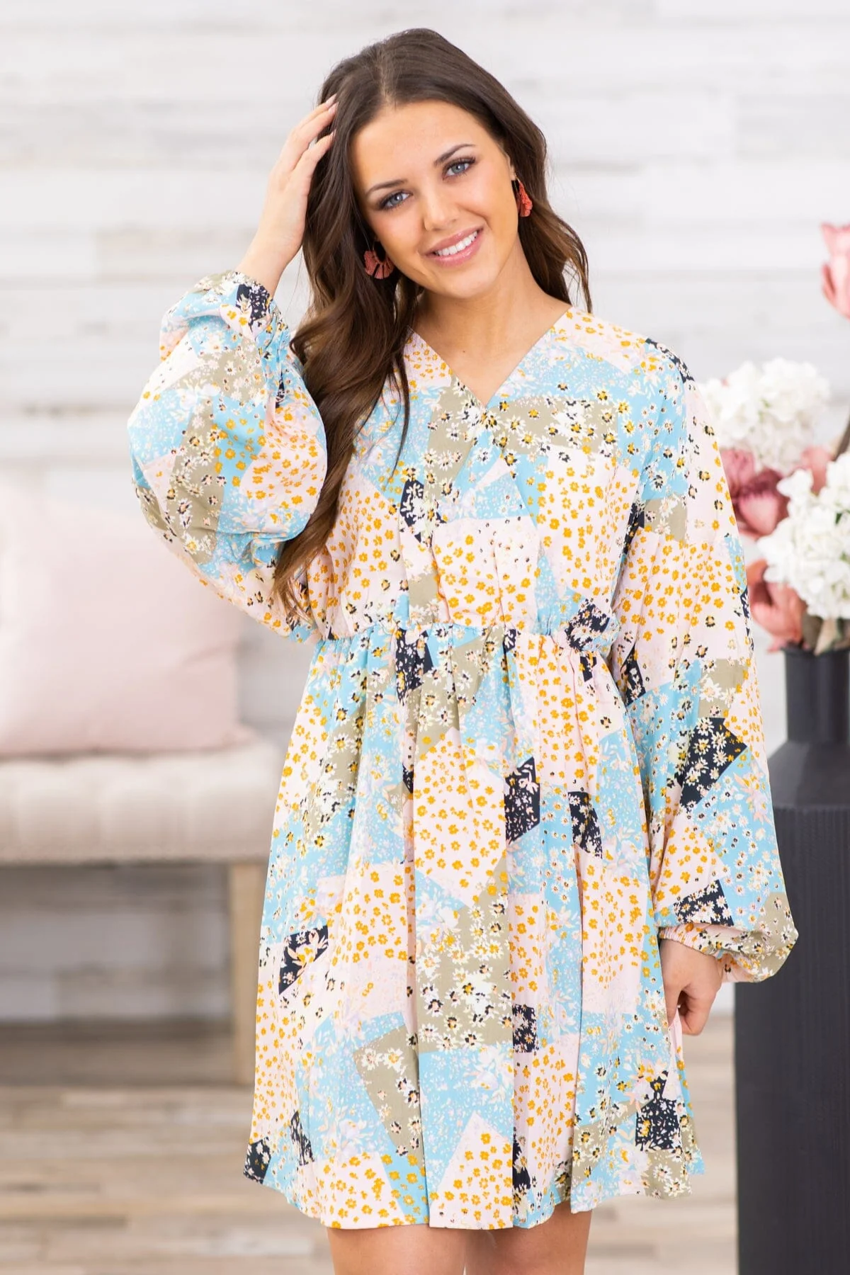 Baby Blue Multicolor Floral Patchwork